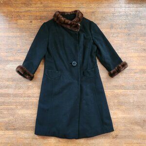 1950s Original Design by Pierre Cardin Paris Wool Coat with Fur Trim Size S/M